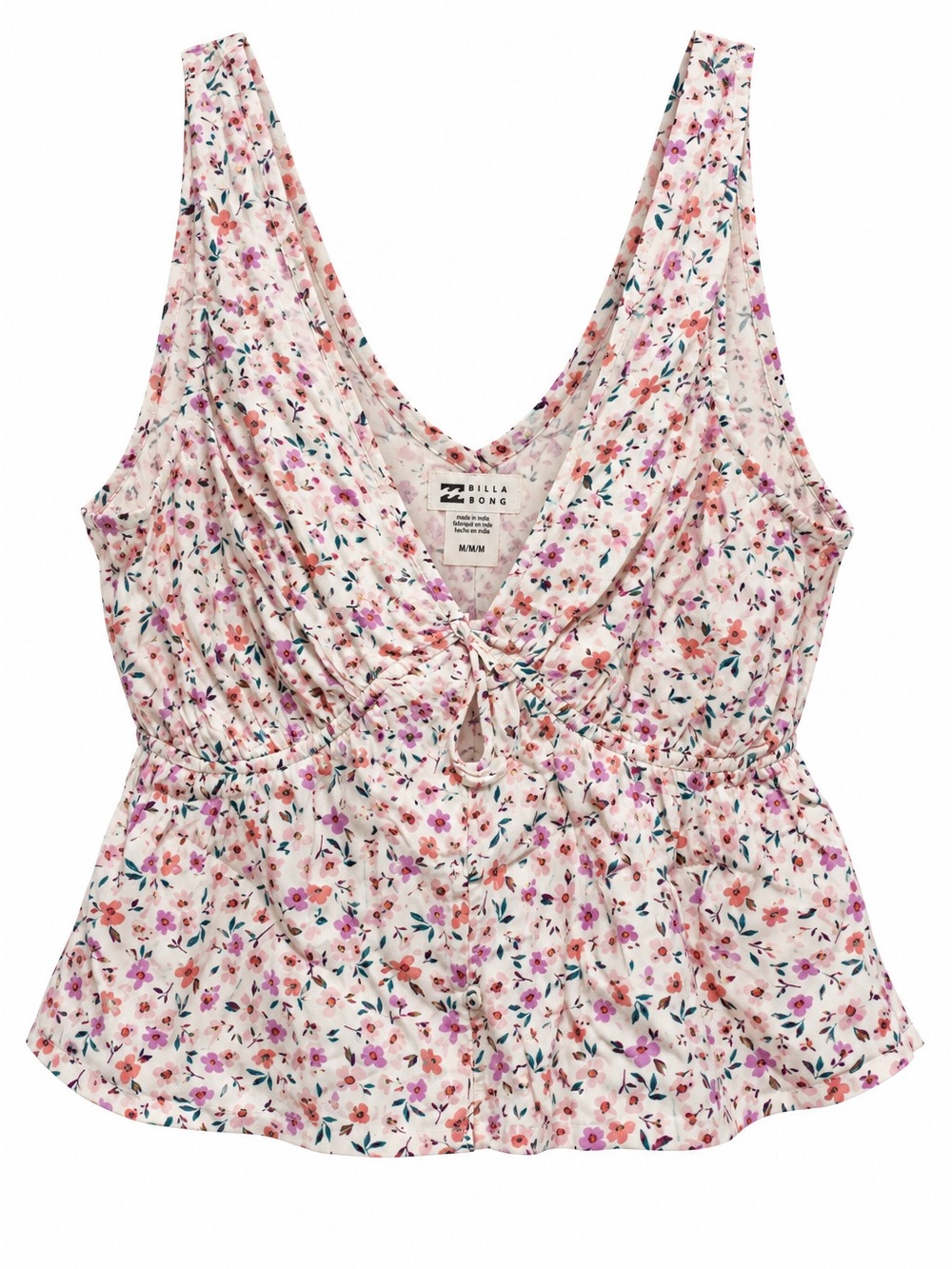 NWT Billabong Close To You Floral Tie Front Peplum Tank Top Women’s M